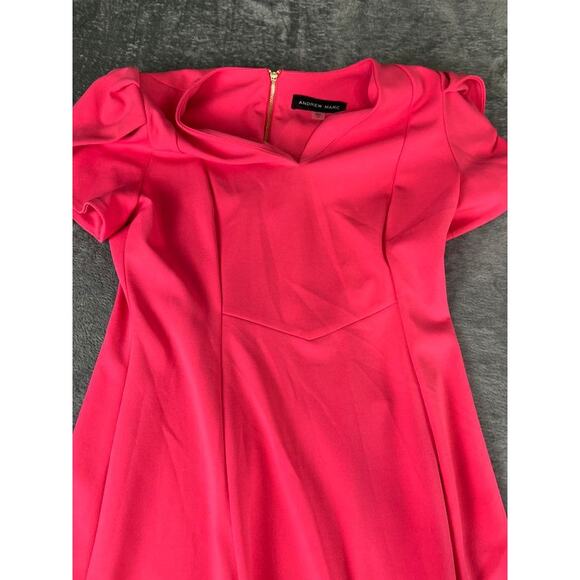 Andrew Marc Coral Pink Fit Flare Dress Size 12 Short Sleeve Designer - Picture 4 of 10